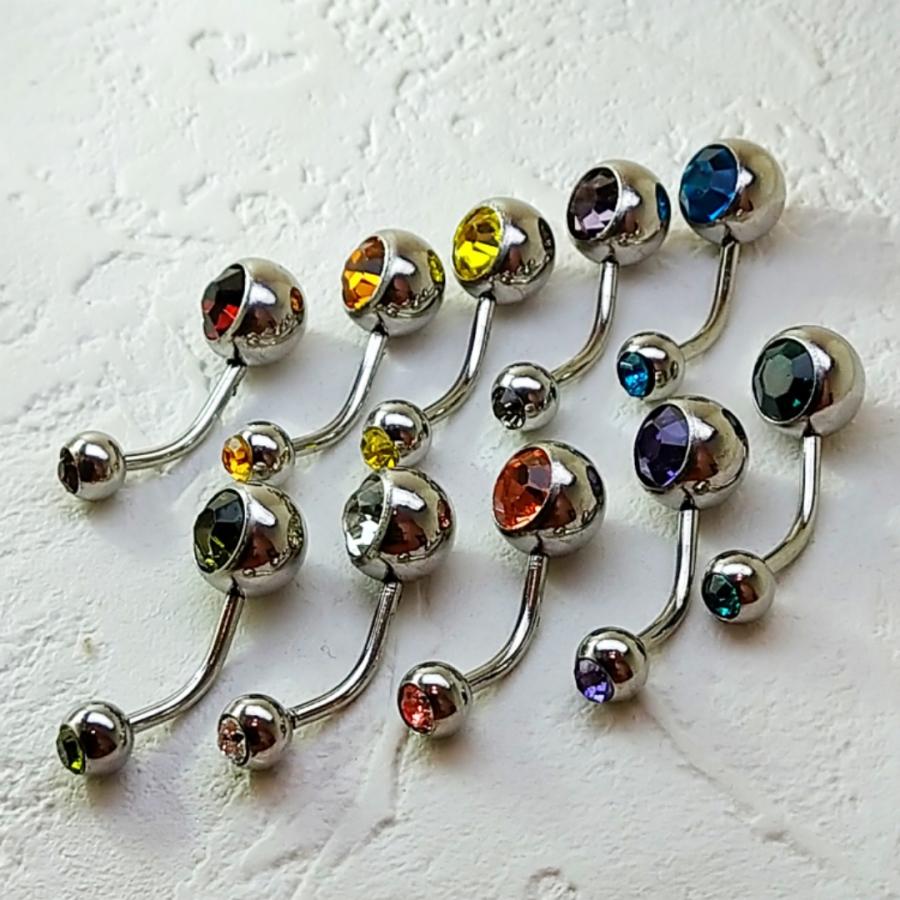 バナナバーベル／14ゲージ ラインストーン／カラー10種類 ボディピアス サージカルステンレス シンプル 激安価格 |  | 01