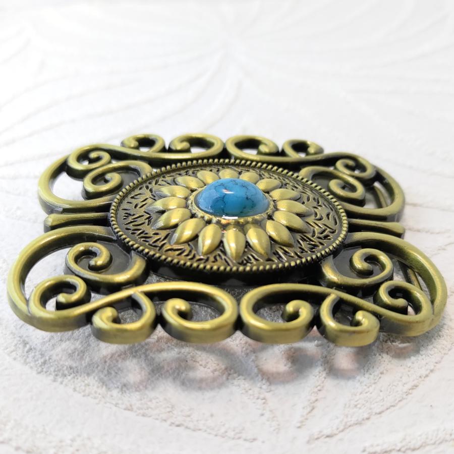 ゴールド/ターコイズデザイン ベルト用デザインバックル プレゼントにもオススメ！ |  | 01