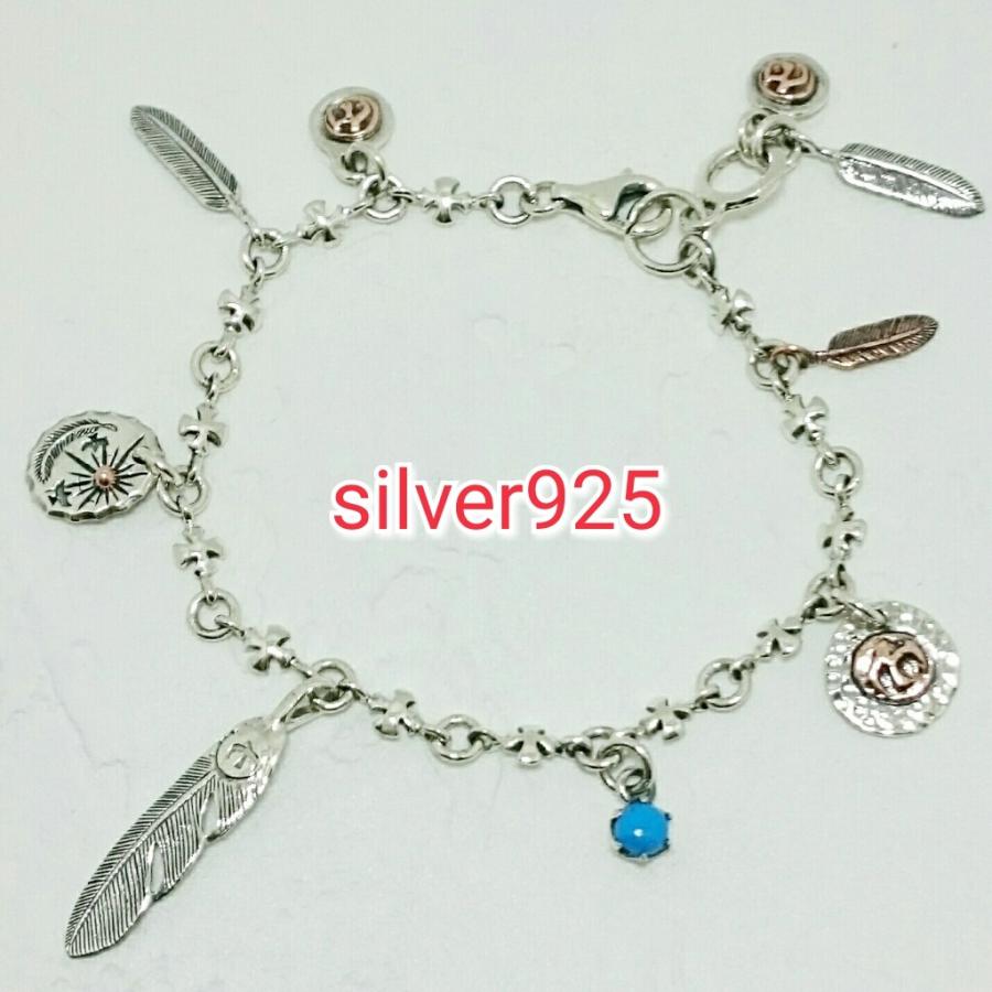 ブレスレット ネイティブ系 ターコイズ＆フェザー＆サン 約16or17センチ 激渋 激安 シルバー925 silver925 在庫のみ |  | 04