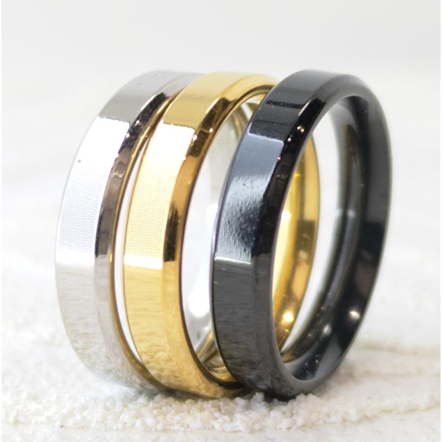 刻印可能 艶あり平打ち4ミリ シルバー/ゴールド/ブラック 3カラーから選択 サージカルステンレス ペアリングにも |  | 01