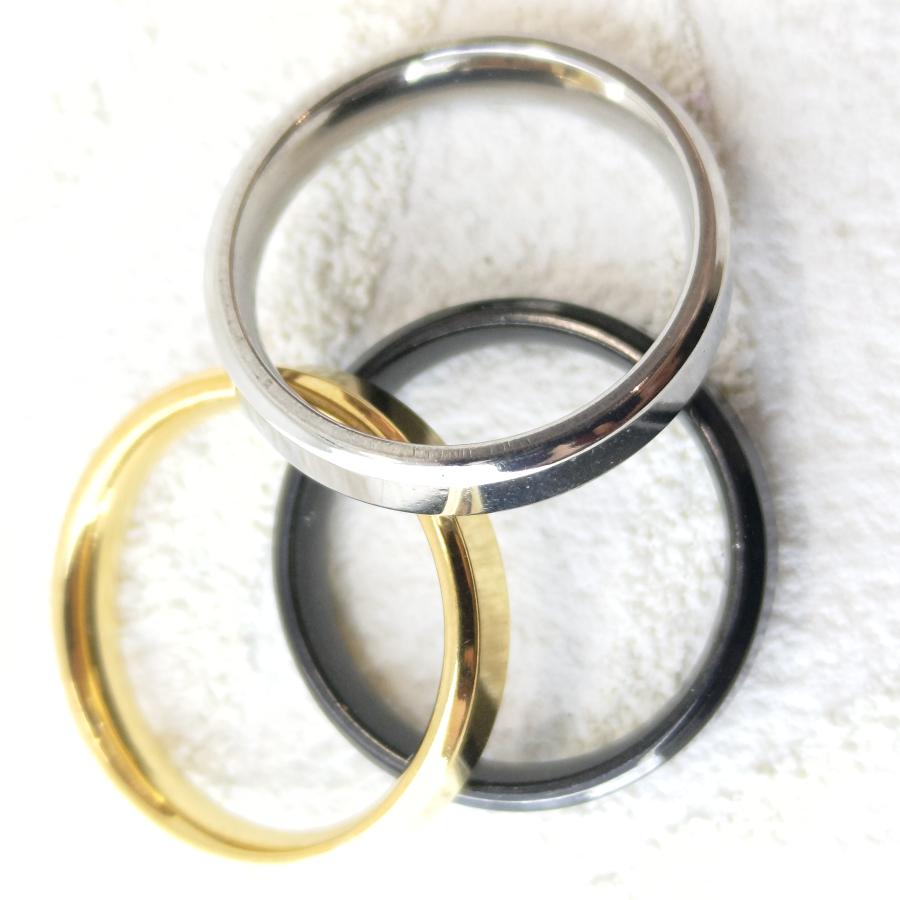 刻印可能 艶あり平打ち4ミリ シルバー/ゴールド/ブラック 3カラーから選択 サージカルステンレス ペアリングにも |  | 02