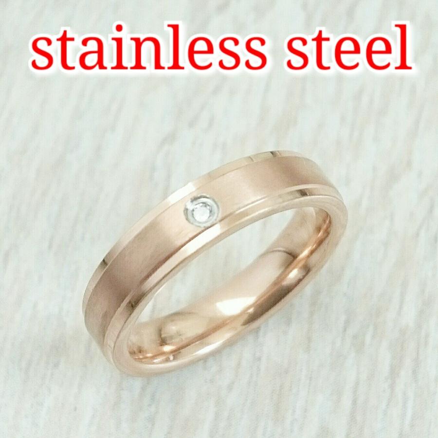 刻印可能 激安リング 平打ち4ミリ 艶消しローズゴールド ジルコニア サージカルステンレス ペアリングにも | 