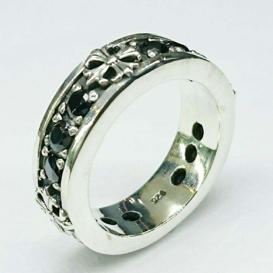 フローラルクロスリング ブラックキュービックジルコニア sv925 シルバー925 ゴシック系 シルバーリング |  | 01