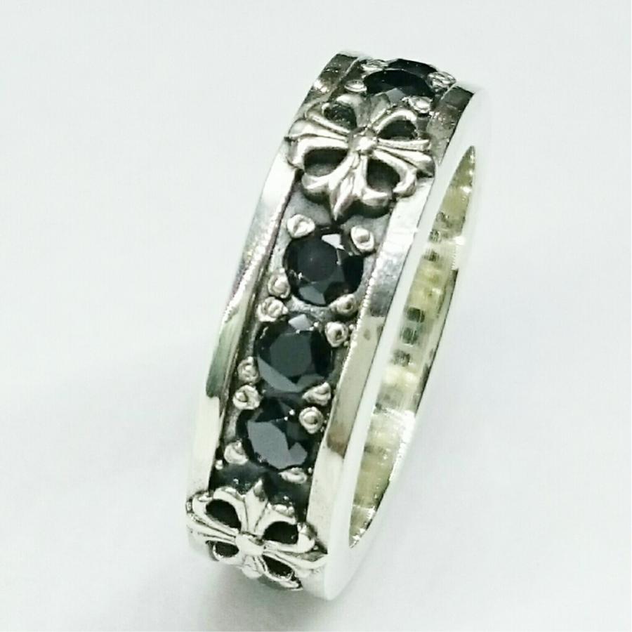 フローラルクロスリング ブラックキュービックジルコニア sv925 シルバー925 ゴシック系 シルバーリング |  | 02
