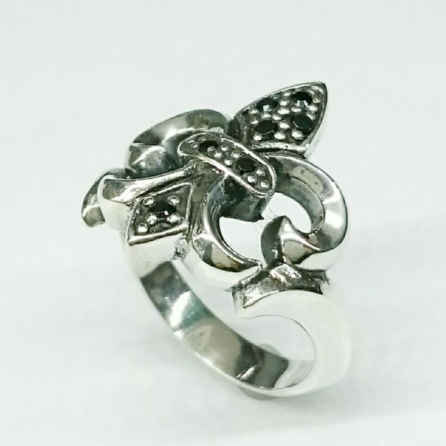 フローラルリング ブラックキュービックジルコニア ユリの紋章 sv925 シルバー925 ゴシック系 シルバーリング |  | 01