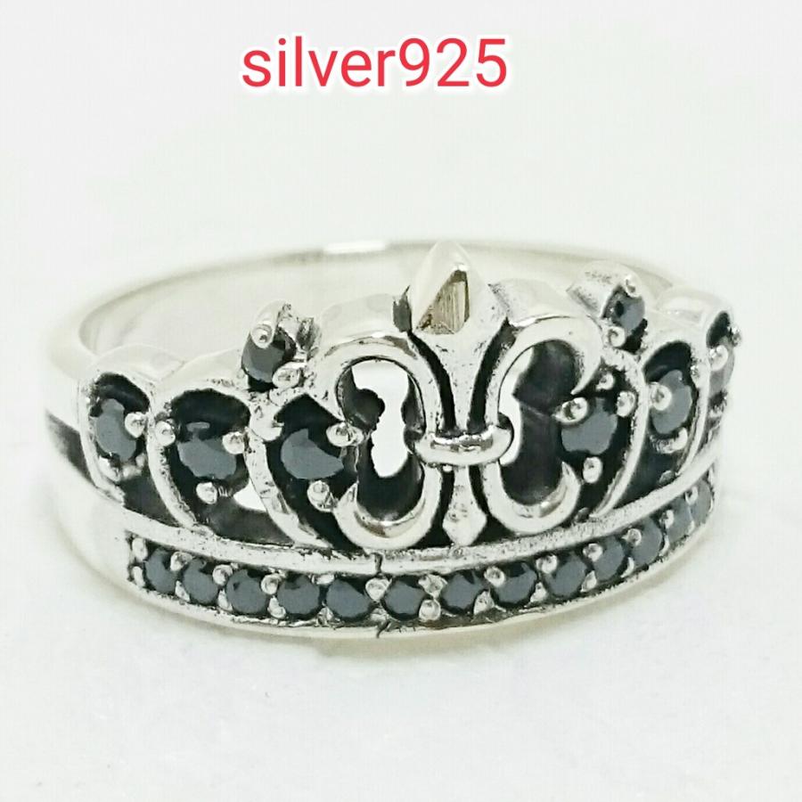 クラウンリング ブラックキュービックジルコニア 王冠 ゴージャス sv925 シルバー925 ゴシック系 シルバーリング | 