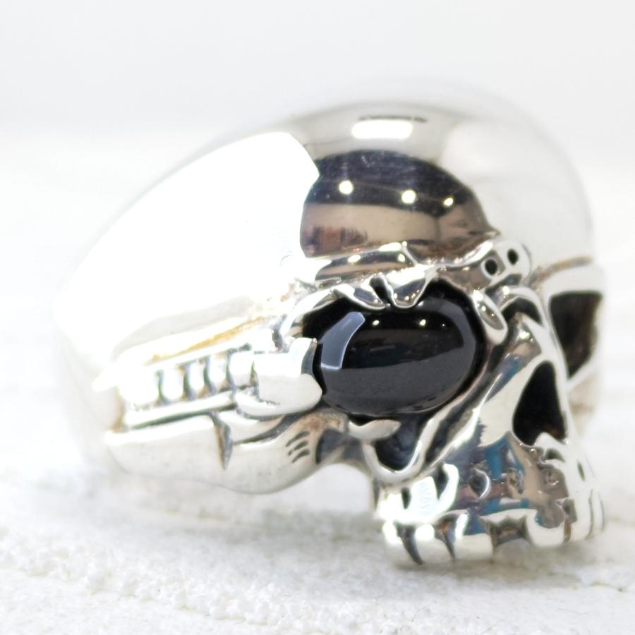 石の中に光の十字架 ブラックスター＆スカル/骸骨 sv925 シルバー925 ハード系 シルバーリング |  | 03