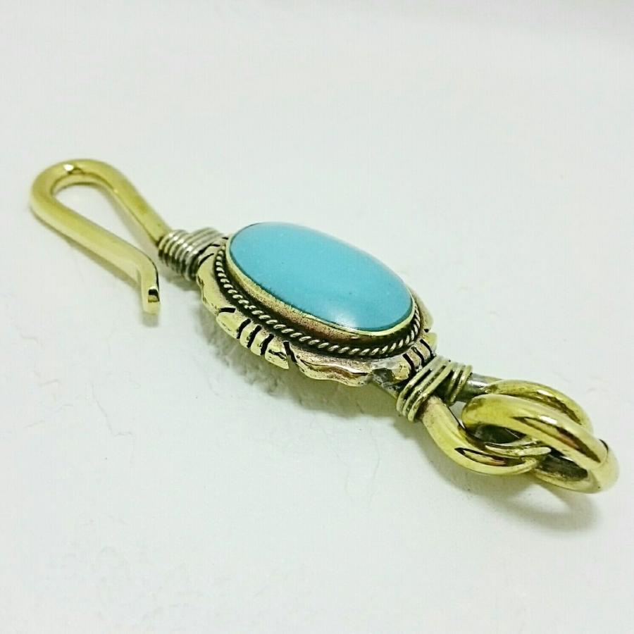キーホルダー ネイティブ系 ターコイズタイプ プレゼントにもオススメ ゴールドカラー キーフック |  | 01