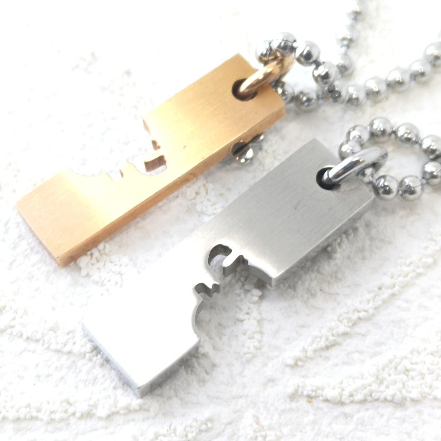 ペアペンダント/ネックレス　カラープレート＆ジルコニア　シルバー＆ピンクゴールド　チェーン付　サージカルステンレス |  | 03