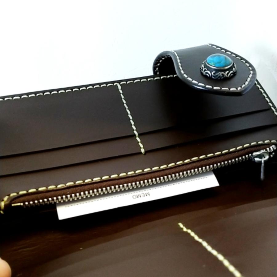 激安 長財布 牛革/天然ターコイズ入りシルバー925コンチョ 使いやすいダークブラウン プレゼントにもオススメ |  | 03