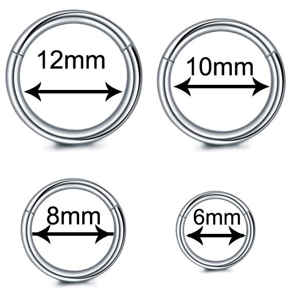 調整済み セグメントリングボディピアス 14ゲージ/16ゲージ/18ゲージ 内径6mmから12ｍｍ シルバー/ゴールド/ピンクゴールド/ブラック サージカルステンレス |  | 05