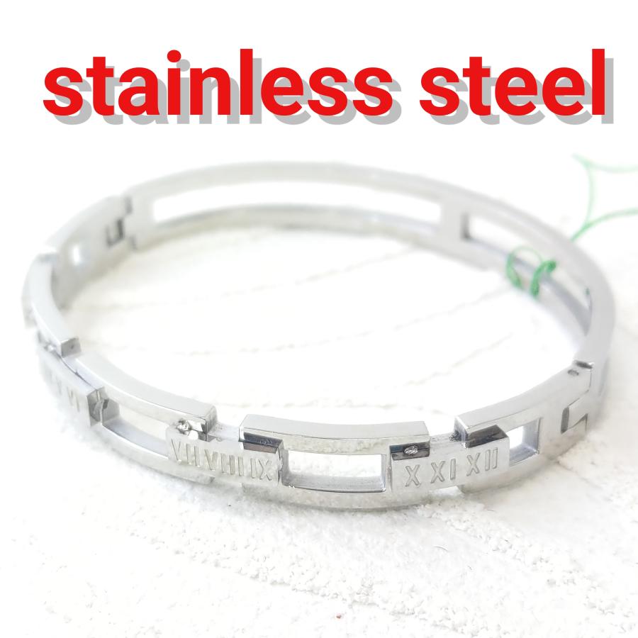ステンレスバングル ローマ数字 8mm幅 鏡面仕上げ 激安 サージカルステンレス プレゼントにも | 