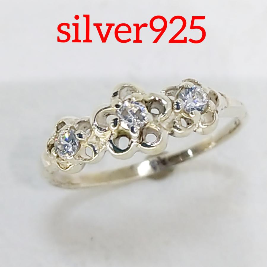 ピンキーリングにも キュービックジルコニア クリア フラワー sv925 シルバー925 シルバーリング | 