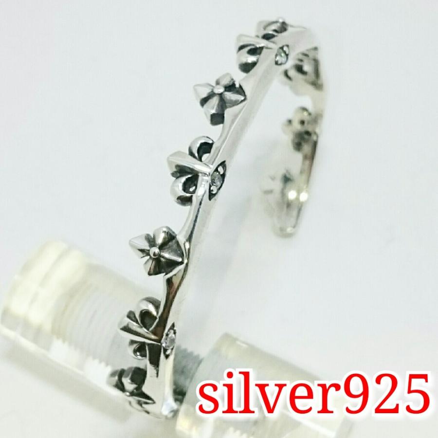 送料無料 シルバーバングル フローラル＆クロス 十字架 ジルコニア6石 Sサイズ 激安 シルバー925 |  | 01