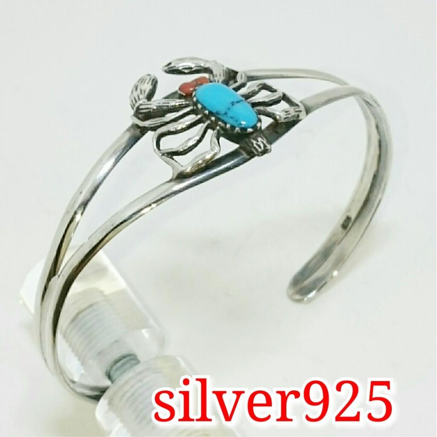 送料無料 シルバーバングル ターコイズ＆コーラル サソリデザイン 激安 シルバー925 |  | 01