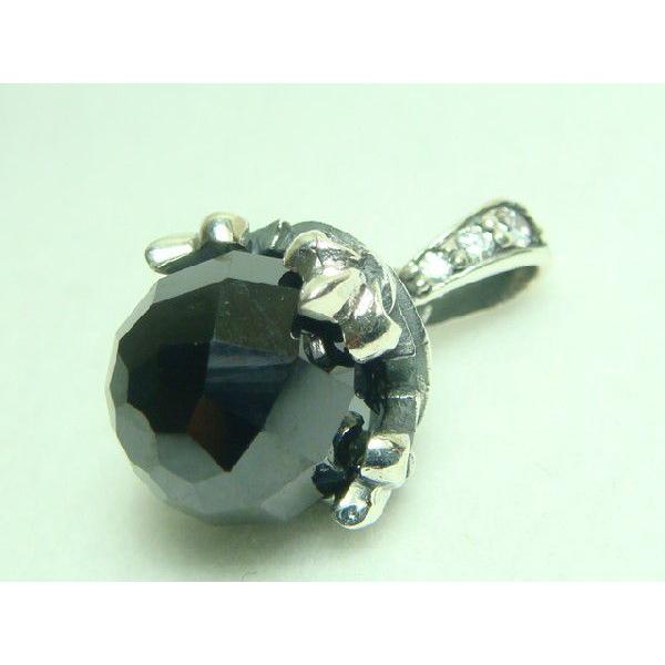 送料無料 メチャ渋ハード系 ブラック＆クリアジルコニア フローラルペンダントトップ リバーシブル シルバー925 プレゼントにもおススメ |  | 01