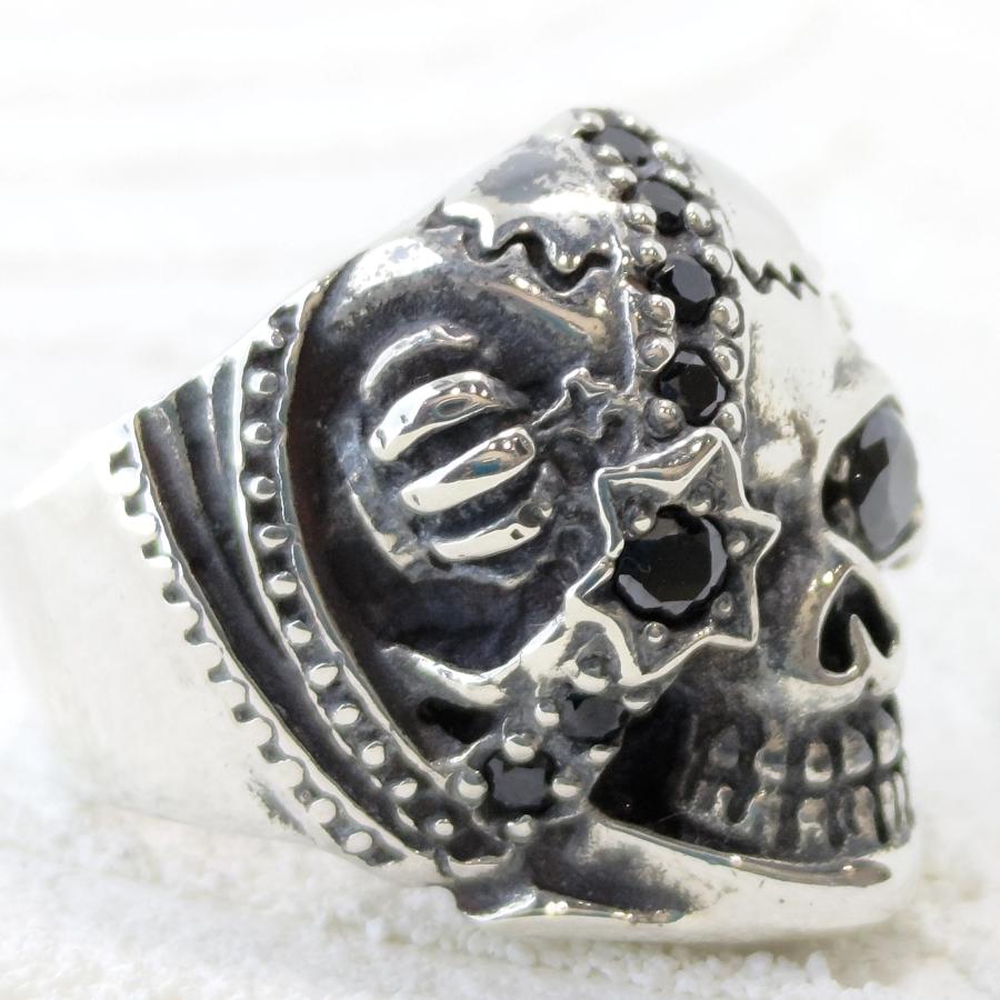 スカルリング/骸骨 ブラックジルコニア多数 存在感抜群 リング/指輪 sv925 シルバー925 |  | 02