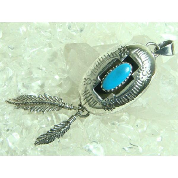 ネイティブ系ペンダントトップ　ブルーターコイズ＆Wフェザー　シルバー925 | 