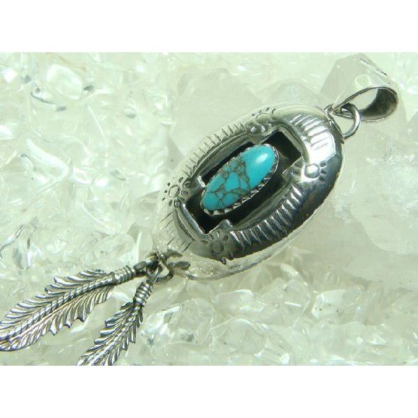 ネイティブ系ペンダントトップ　ブルーターコイズ＆Wフェザー　シルバー925 |  | 01
