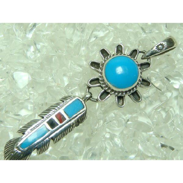 ネイティブ系ペンダントトップ　ターコイズ＆サンゴ＆オニキス　シルバー925 | 