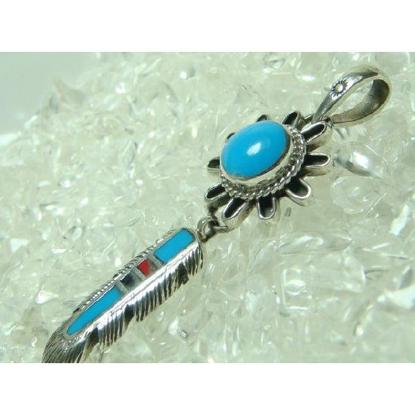 ネイティブ系ペンダントトップ　ターコイズ＆サンゴ＆オニキス　シルバー925 |  | 01