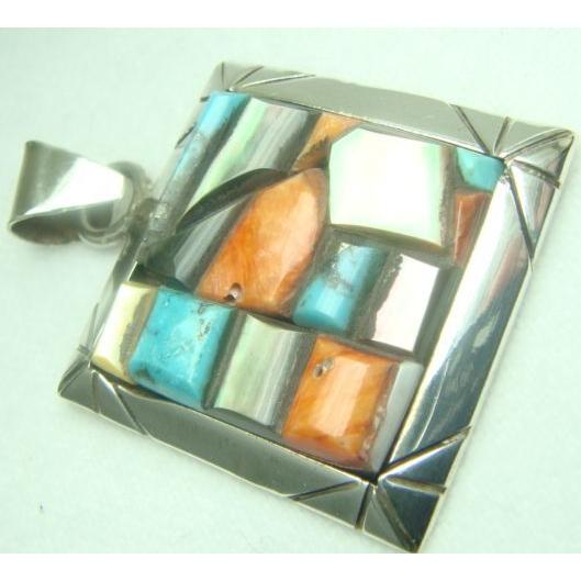 激安　ネイティブ系ペンダントトップ　シェル＆ターコイズ＆サンゴ　シルバー925 |  | 01