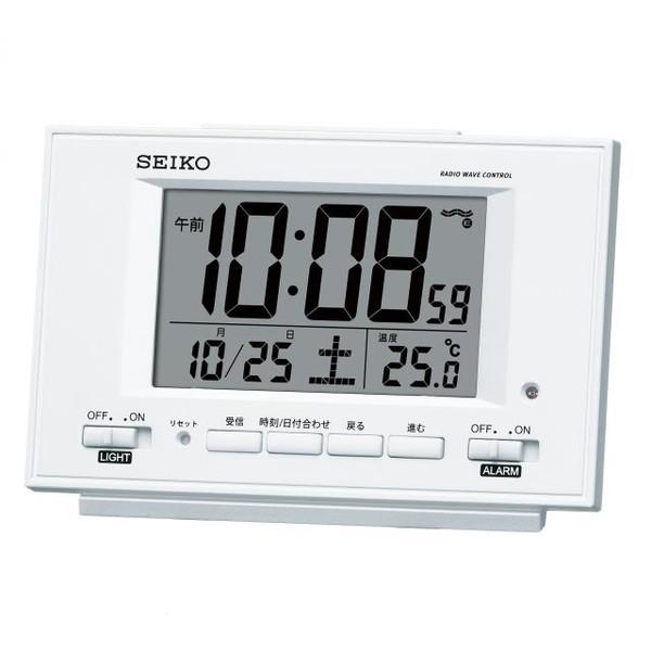 SEIKO セイコー 目覚まし時計 電波 自動点灯 デジタル カレンダー 温度 夜でも見える 暗くても見える 白パール SQ778W お取り寄せ｜empire-clock