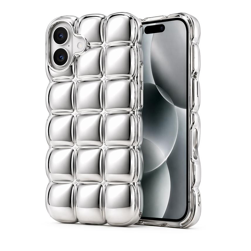 iPhone17 16 15 14 13 ぷっくり シルバー メタル メッキ 可愛い ケース おしゃれ 韓国 レディース 人気 大人 カバー スマホケース ブランド | エンパイア | 05