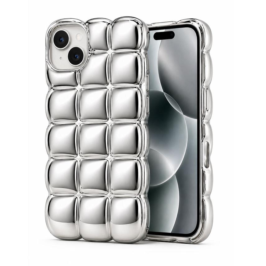 iPhone17 16 15 14 13 ぷっくり シルバー メタル メッキ 可愛い ケース おしゃれ 韓国 レディース 人気 大人 カバー スマホケース ブランド | エンパイア | 06