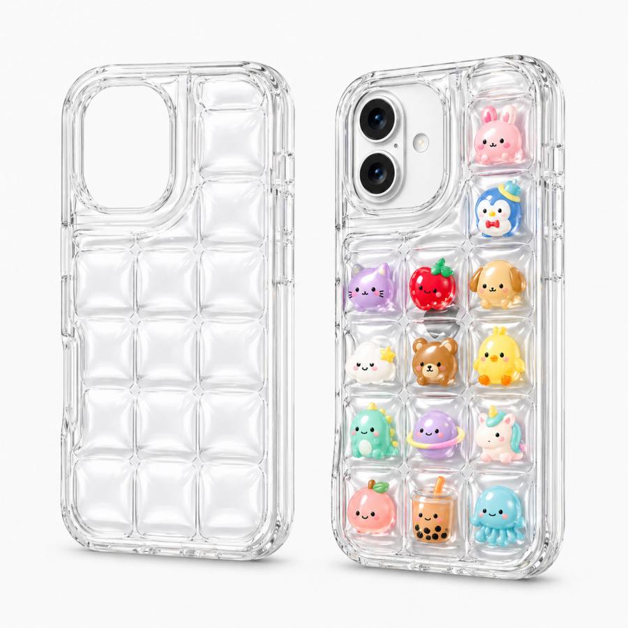 iPhone17 16 15 14 ケース 小物が入る スマホケース ぽこぽこ ぷっくり シャカシャカ クリア 透明 TPU かわいい おはじき デコ 立体  おしゃれ 韓国 耐衝撃  互 | エンパイア | 06