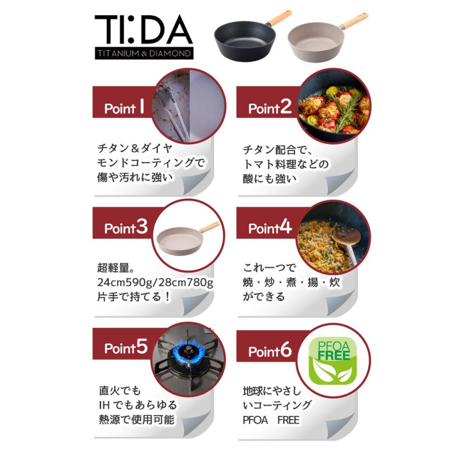 TI:DAチタン＆ダイヤモンドWコーティング マルチパン 24cm 28cm マルチ鍋 深型フライパン ミルクパン 深め  ガス火 ガス 軽量  人気 |  | 04