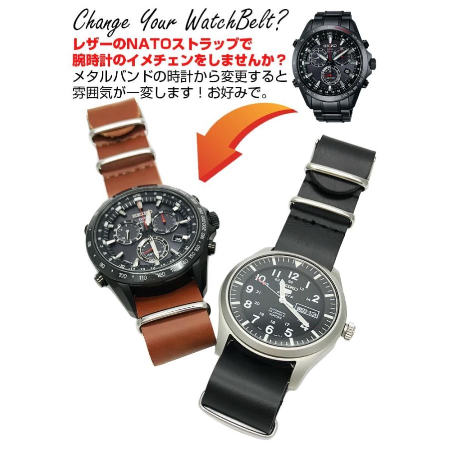 腕時計替えベルトNATOタイプ フェイクレザー ライトブラウン 22mm 腕時計 調整 |  | 06
