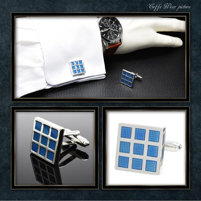 カフス スカイブルー ブロック チェック9 カフスボタン メンズ 男性 結婚式 パーティー シャツ プレゼント 旦那 贈り物 セット 袖 |  | 02