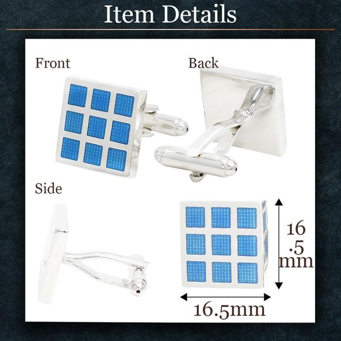 カフス スカイブルー ブロック チェック9 カフスボタン メンズ 男性 結婚式 パーティー シャツ プレゼント 旦那 贈り物 セット 袖 |  | 03