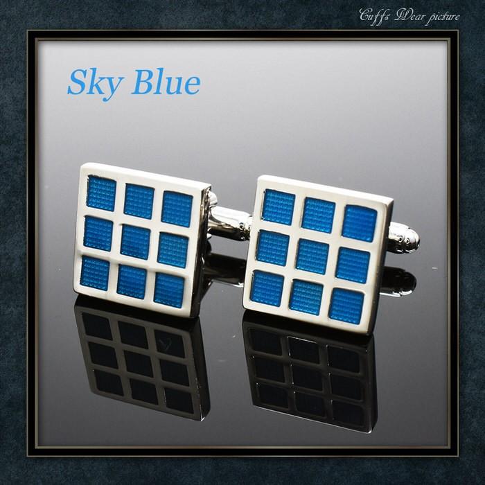 カフス スカイブルー ブロック チェック9 カフスボタン メンズ 男性 結婚式 パーティー シャツ プレゼント 旦那 贈り物 セット 袖 |  | 04