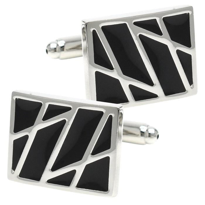 カフス スクエア シルバー カットライン ブラック カフスボタン メンズ 男性用 結婚式 冠婚葬祭 シャツ プレゼント 同僚 就職祝い セット 袖 | 