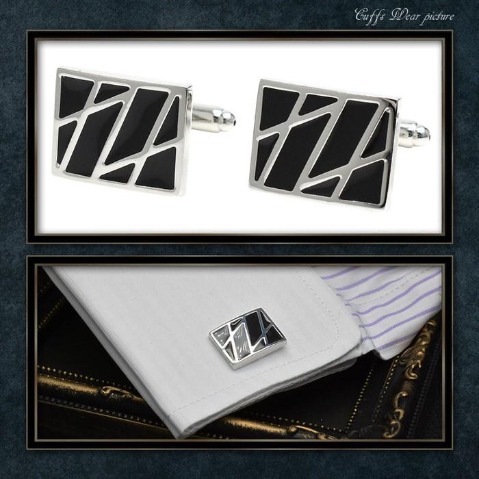 カフス スクエア シルバー カットライン ブラック カフスボタン メンズ 男性用 結婚式 冠婚葬祭 シャツ プレゼント 同僚 就職祝い セット 袖 |  | 02