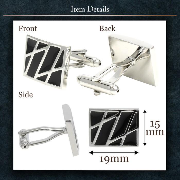 カフス スクエア シルバー カットライン ブラック カフスボタン メンズ 男性用 結婚式 冠婚葬祭 シャツ プレゼント 同僚 就職祝い セット 袖 |  | 03