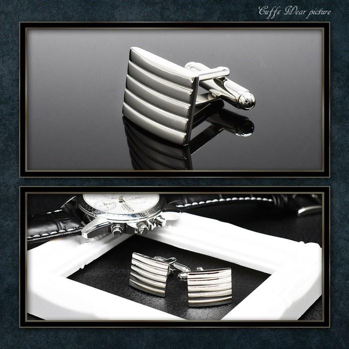 カフス シルバー 正方形 横ストライプ カフス メンズ 紳士小物 結婚式 ビジネス シャツ プレゼント 旦那 ギフト セット 職場 |  | 02