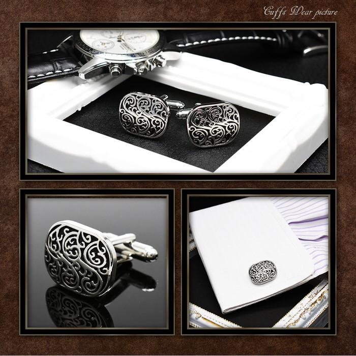 カフス ブラック シルバー柄 カフスボタン メンズ 男性 結婚式 パーティー シャツ プレゼント 旦那 贈り物 セット 袖 |  | 02