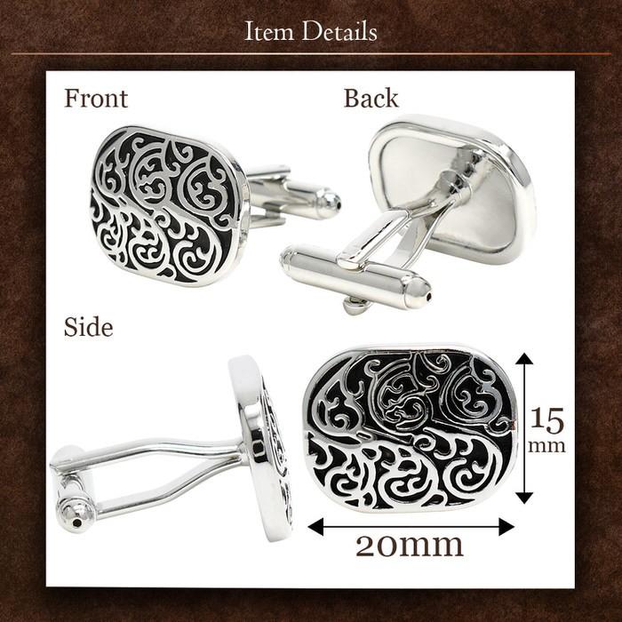 カフス ブラック シルバー柄 カフスボタン メンズ 男性 結婚式 パーティー シャツ プレゼント 旦那 贈り物 セット 袖 |  | 03