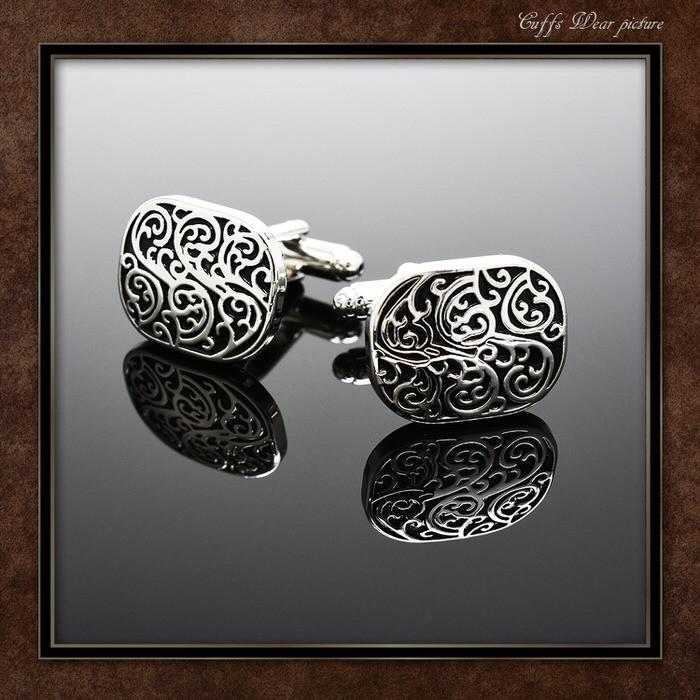 カフス ブラック シルバー柄 カフスボタン メンズ 男性 結婚式 パーティー シャツ プレゼント 旦那 贈り物 セット 袖 |  | 04