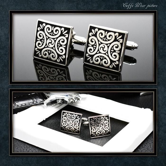 カフス スクエア ブラック シルバー柄 カフリンクス メンズ スーツ 結婚式 誕生日 シャツ プレゼント 上司 ギフト セット ダブルカフス |  | 02