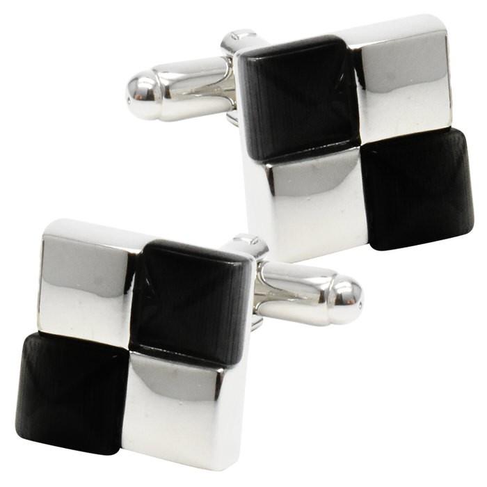 カフス スクエアブロック ブラック カフスボタン メンズ 男性用 結婚式 冠婚葬祭 シャツ プレゼント 同僚 就職祝い セット 袖 | 