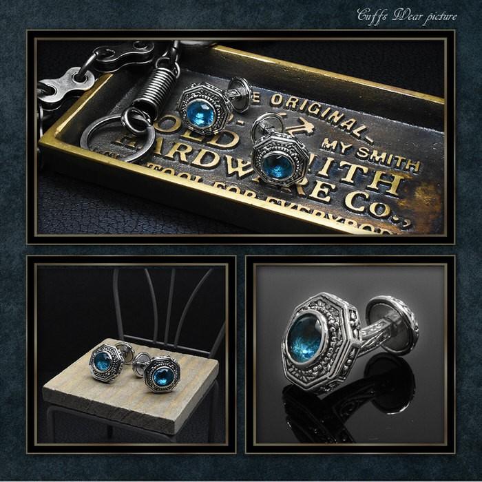 カフス クリスタルストーン 彫刻柄 ブルー カフリンクス メンズ 大人の男 結婚式 パーティー 付け方 プレゼント 上司 ギフト セット ダブルカフス |  | 02