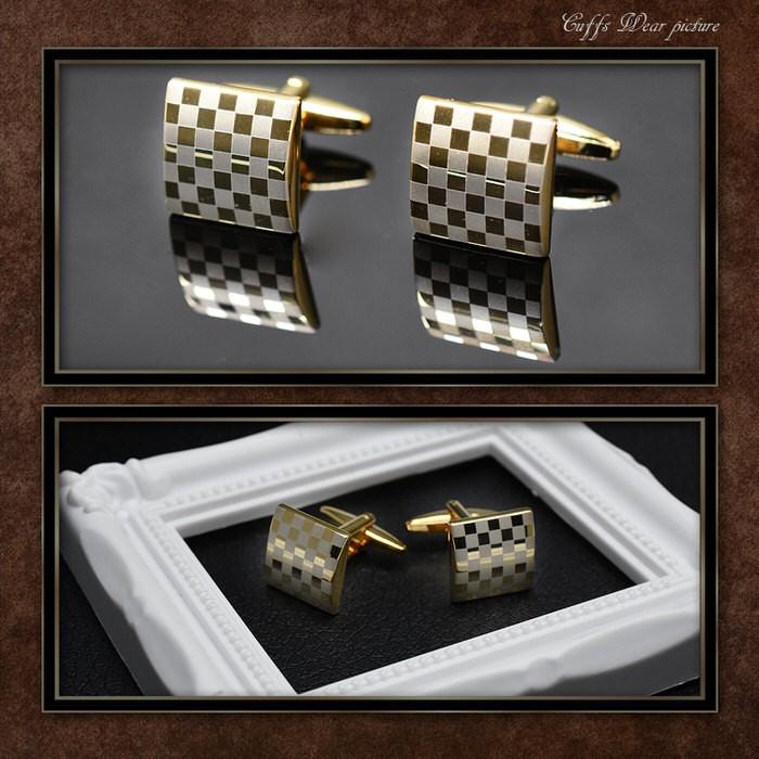カフス 細ブロック柄 ゴールド カフスリンクス メンズ 男 結婚式 誕生日 使い方 プレゼント 彼氏 人気 セット Cuffs |  | 02