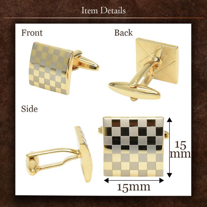カフス 細ブロック柄 ゴールド カフスリンクス メンズ 男 結婚式 誕生日 使い方 プレゼント 彼氏 人気 セット Cuffs |  | 03