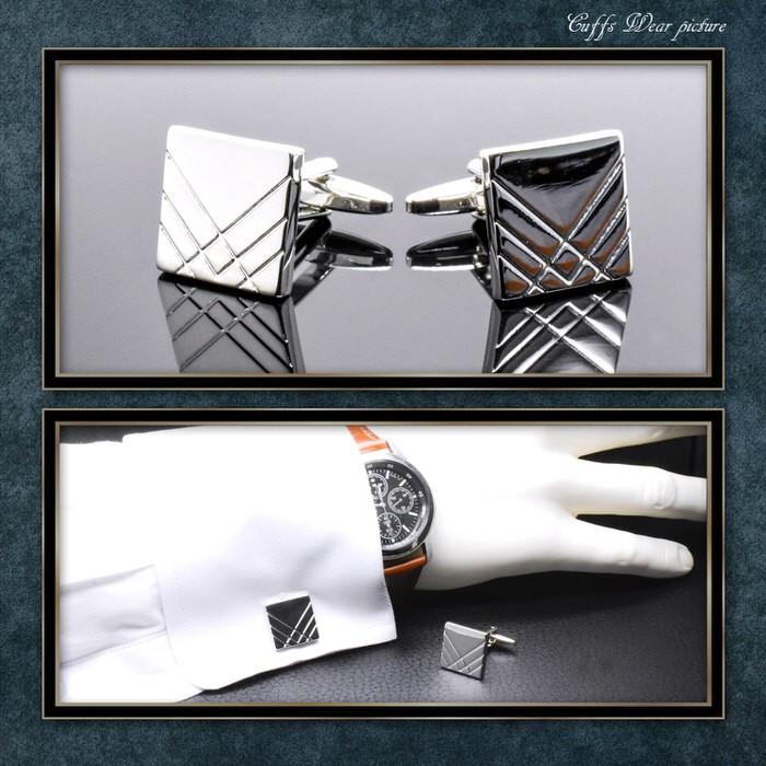 カフス スクエア 斜め線ストライプ カフスリンクス メンズ 男 結婚式 誕生日 使い方 プレゼント 彼氏 人気 セット Cuffs |  | 02