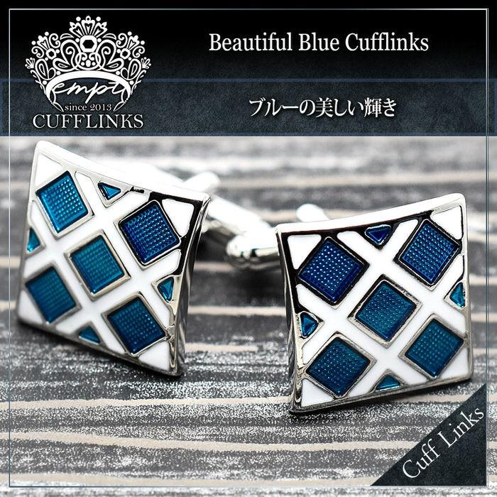 スクエアスランティングブルーブロックカフス カフスボタン メンズ 男性用 結婚式 冠婚葬祭 シャツ プレゼント 同僚 就職祝い セット 袖 |  | 01