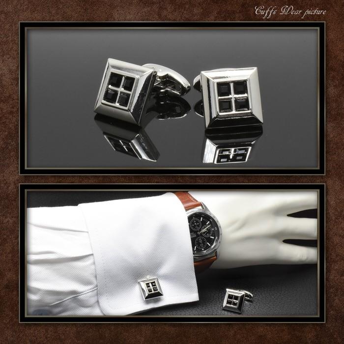 ブラック シルバー フォースクエア カフス カフリンクス メンズ 大人の男 結婚式 パーティー 付け方 プレゼント 上司 ギフト セット ダブルカフス |  | 02